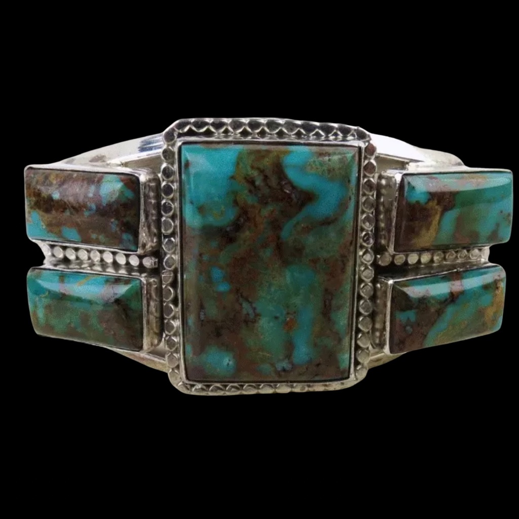Huge Exquisite Turquoise & .925 Vintage Cuff Bracelet By Running Bear “Rb” Wow